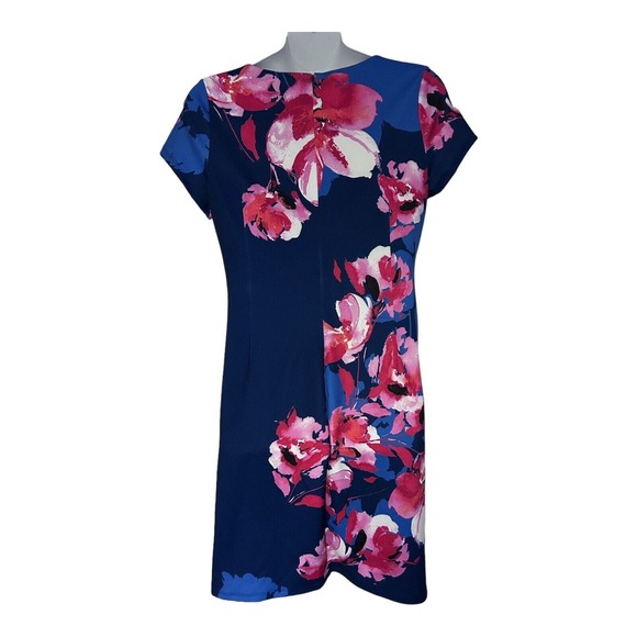 Monroe & Main Pleat-Side Floral Office Casual Brunch Stretch Knit Church Dress - Picture 7 of 16